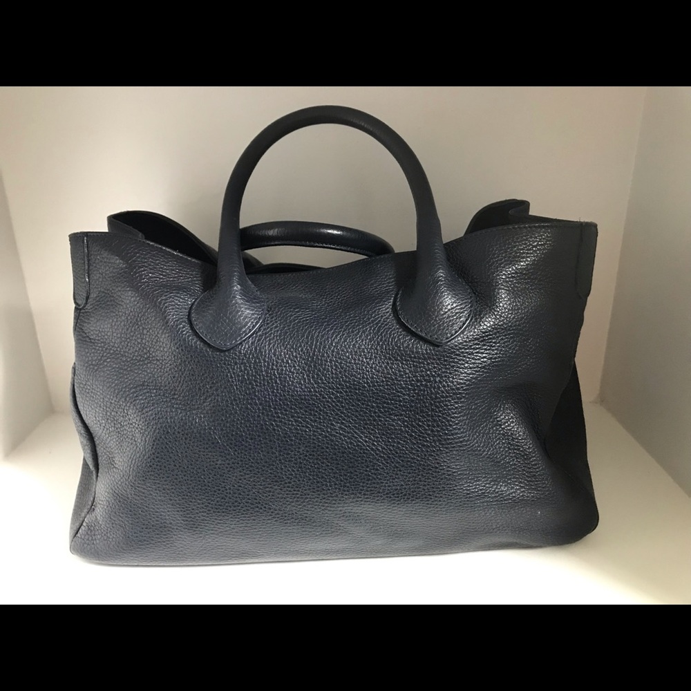 Mark and Graham navy pebbled leather large satchel